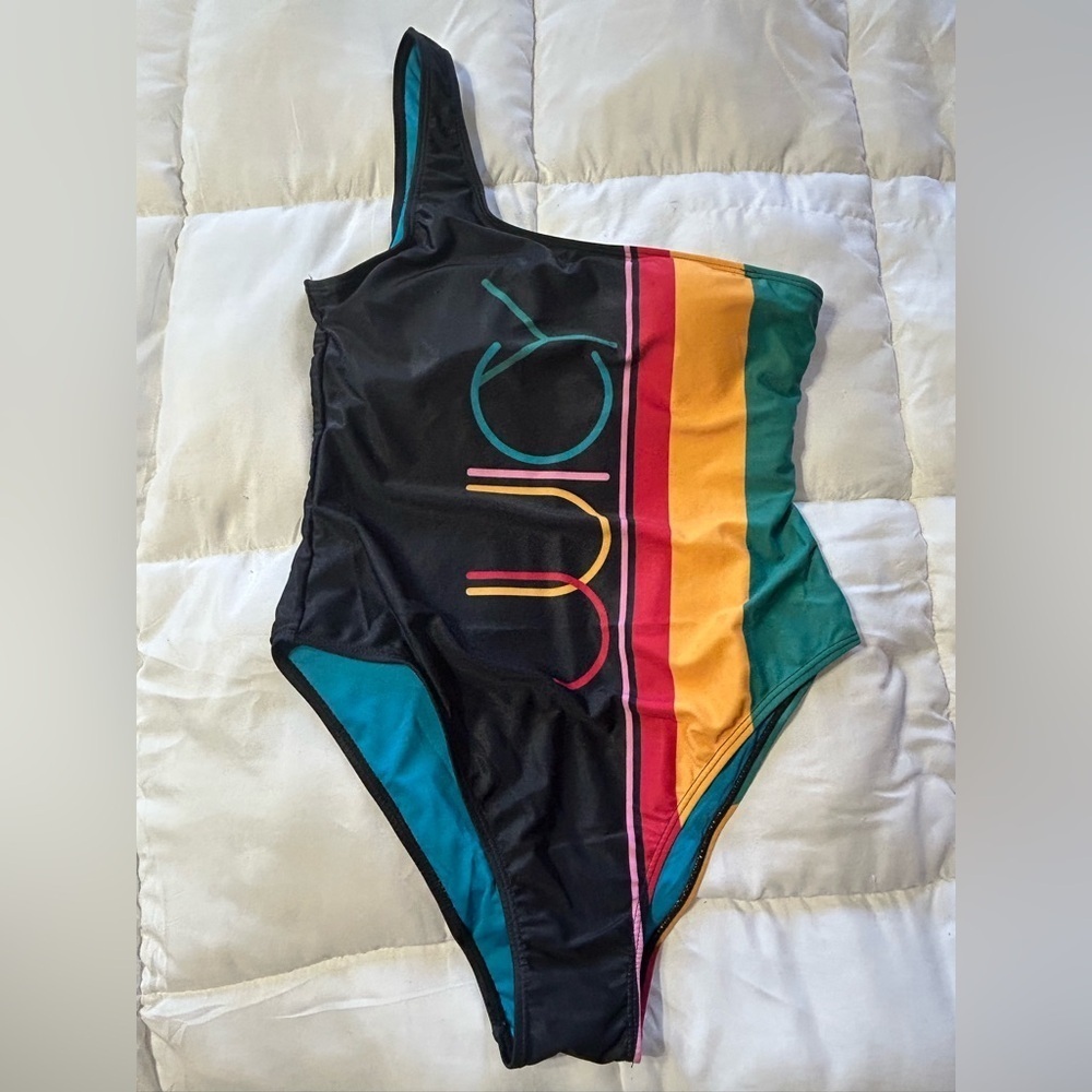 Juicy Couture Women's One Shoulder Asymmetrical Black swimsuit. Brand New